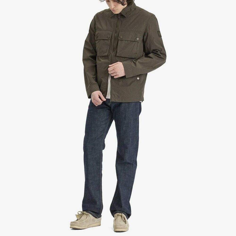 Belstaff Mens Alpha Green Tourer Overshirt Zip Jacket Pocket Army Racing Sz L